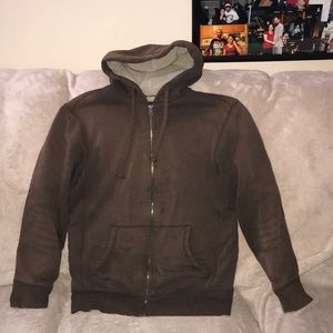 Sonoma Life + Style small brown zippered hoodie Sherpa lined jacket damaged 💕